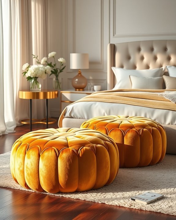 luxurious plush gold poufs