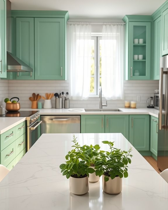 mint green kitchen cabinets