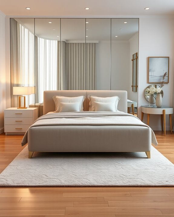 mirrored furniture enhances bedroom