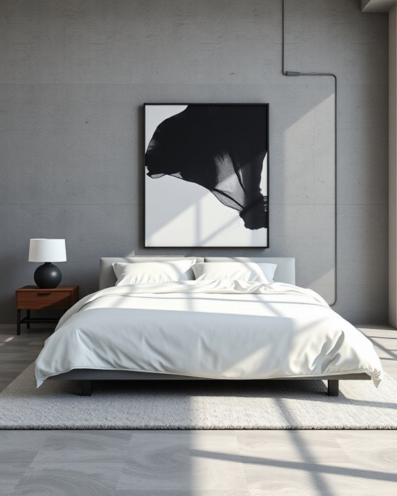 monochrome concrete bedroom elegance