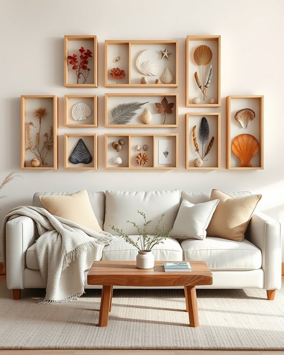 natural finds in shadow boxes