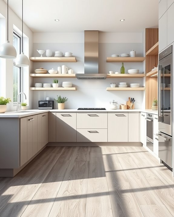 open shelving gray floors