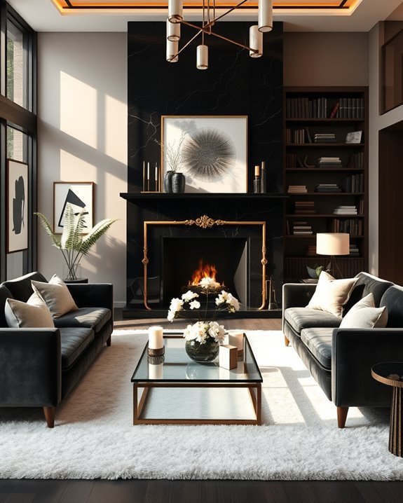 opulent black fireplace elegance