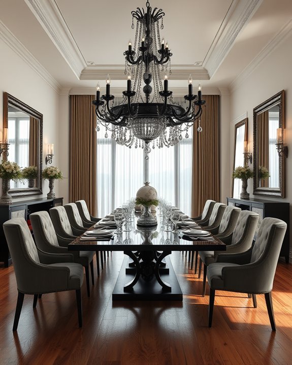 opulent chandelier enhances dining