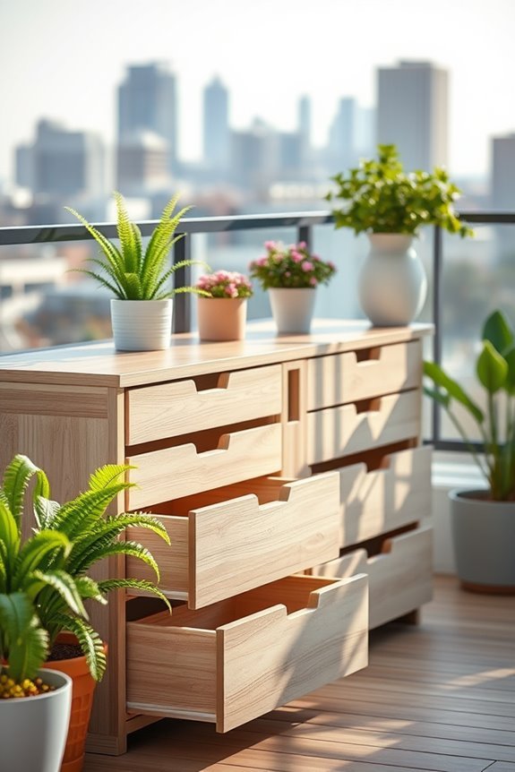 organized balcony with drawer units