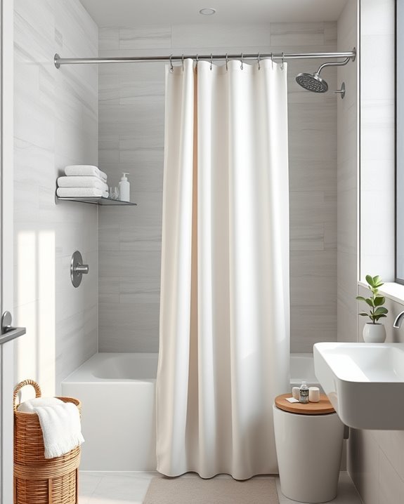 organized shower curtain storage