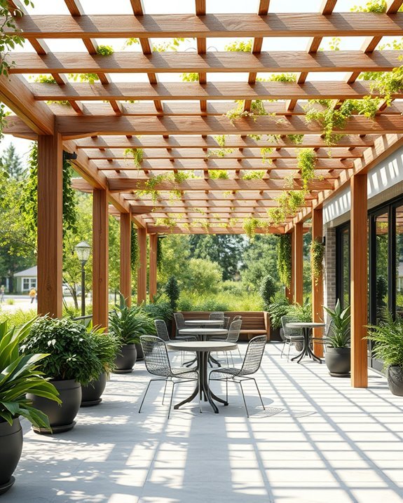 outdoor ambiance with pergolas