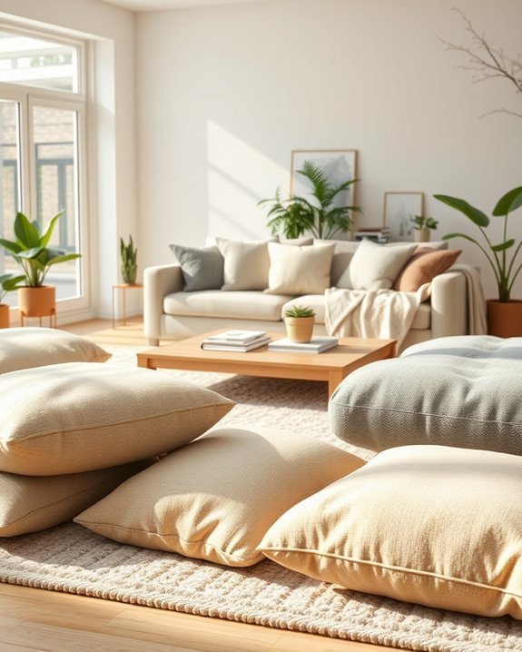oversized floor cushions enhance comfort