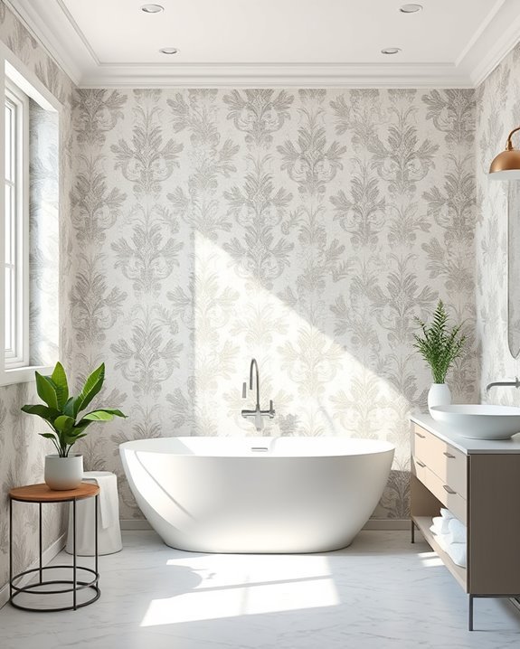 patterned wallpaper transforms bathrooms