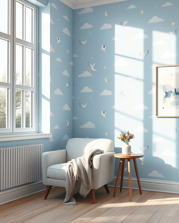 playful sky blue wallpaper