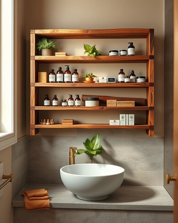 reclaimed wood bathroom shelving