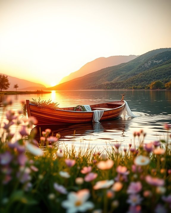 romantic lakeside wedding arrival