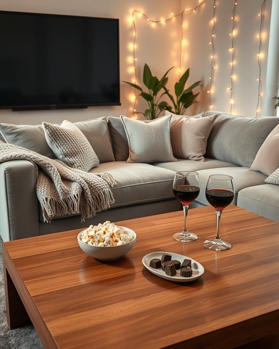 romantic movie night setup