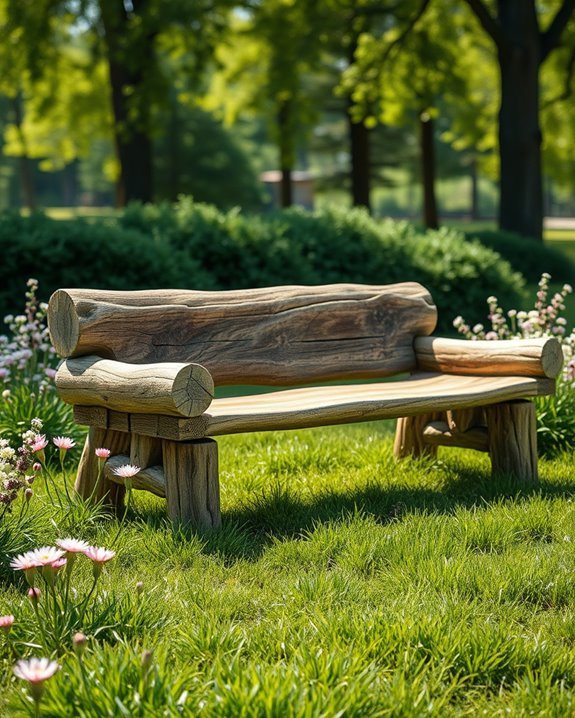 rustic log bench seating