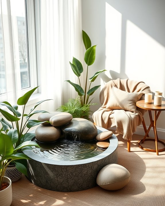 serene bedroom water feature