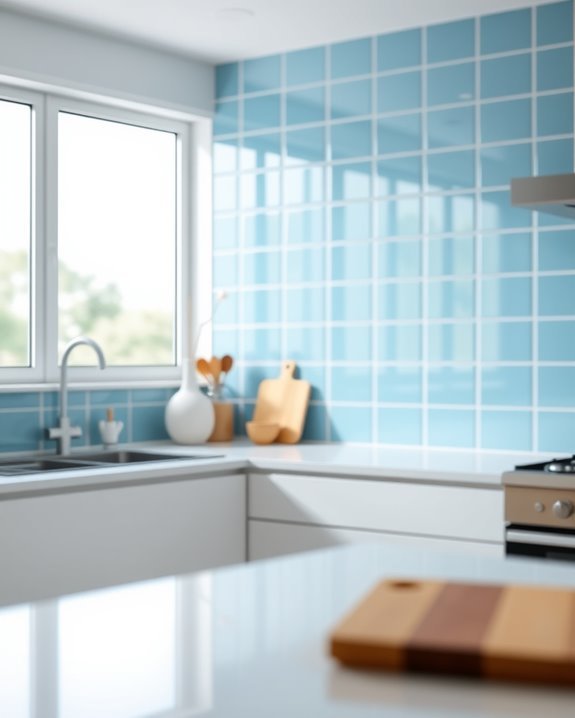 serene light blue tiles