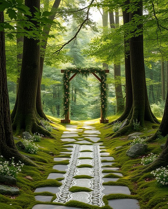 serene woodland wedding entrance