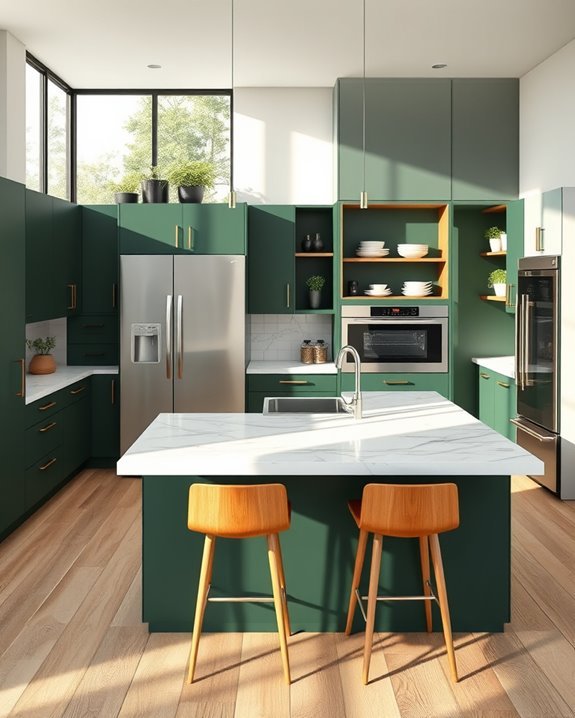 sleek dark green kitchen designs