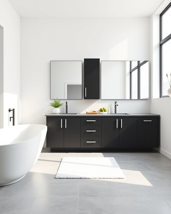 sleek floating black cabinets