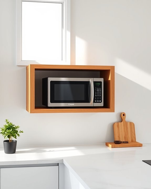 sleek floating microwave shelf