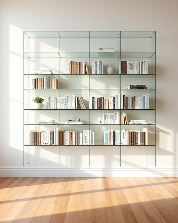 sleek modern glass bookshelves