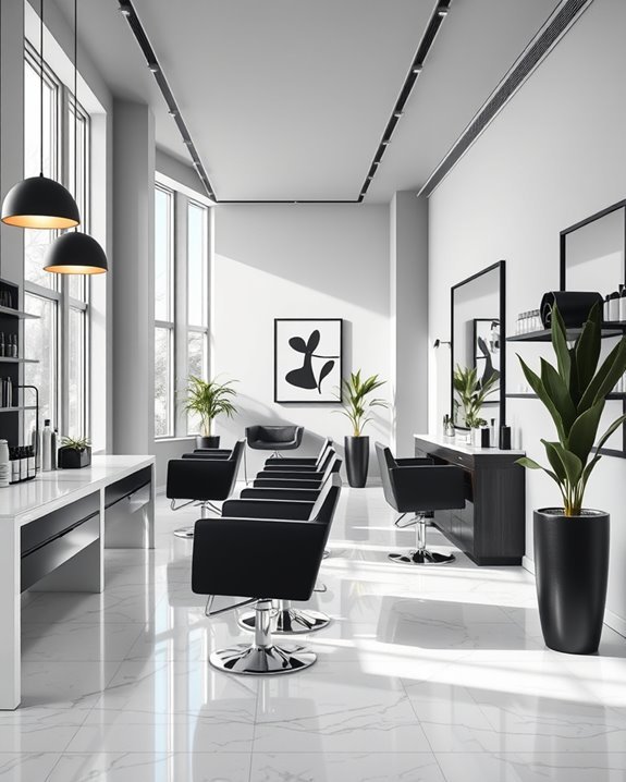 sleek monochrome salon design