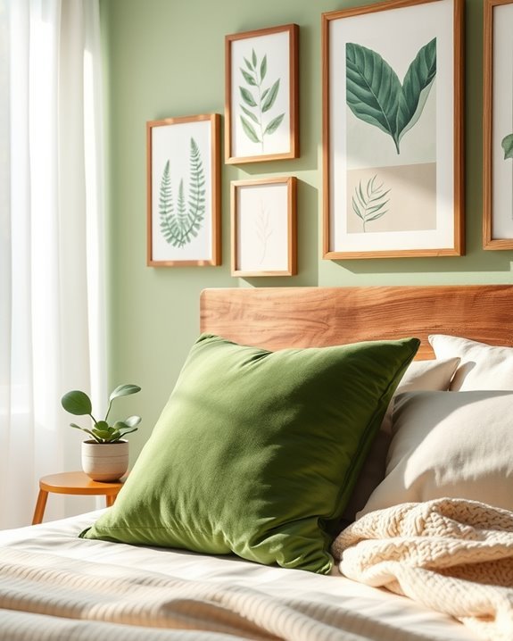 soothing green themed gallery wall