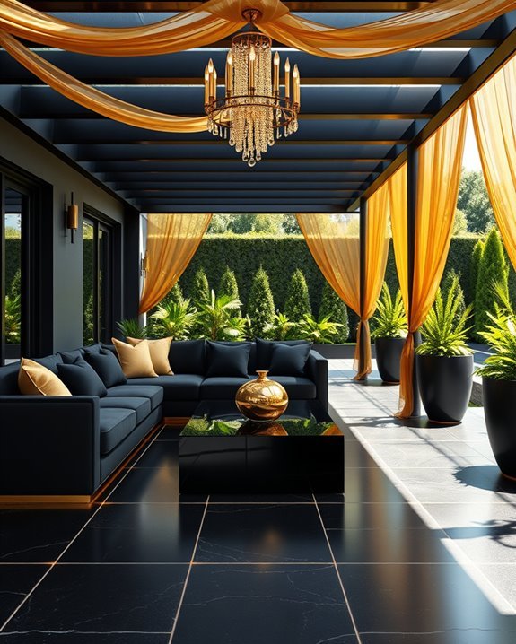 sophisticated black and gold outdoor