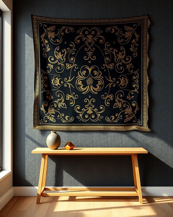 sophisticated black and gold tapestries