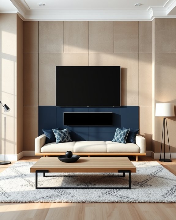 sophisticated color blocked tv wall