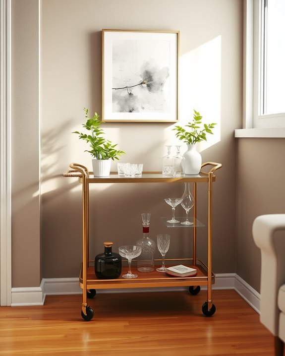 sophisticated corner bar cart