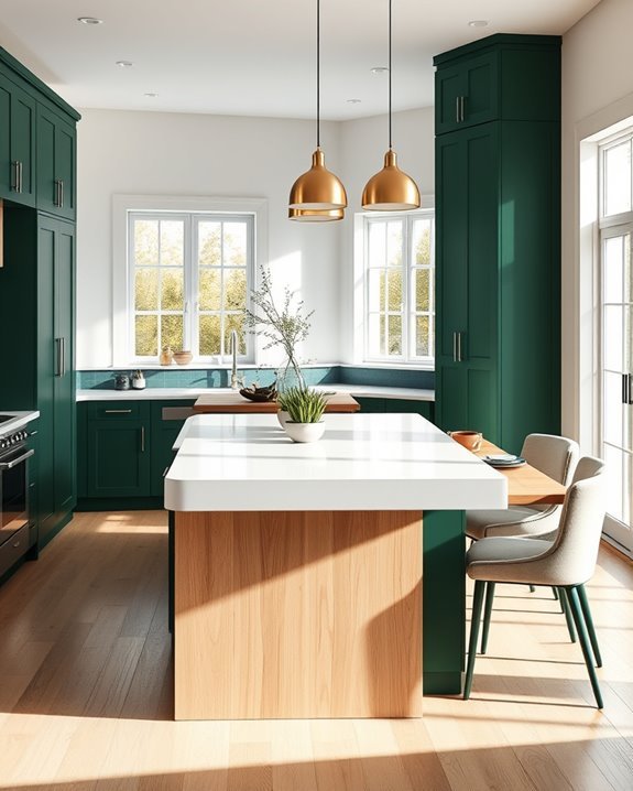 sophisticated dark green kitchens