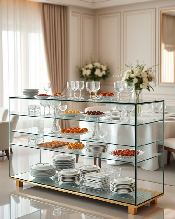 sophisticated glass buffet displays