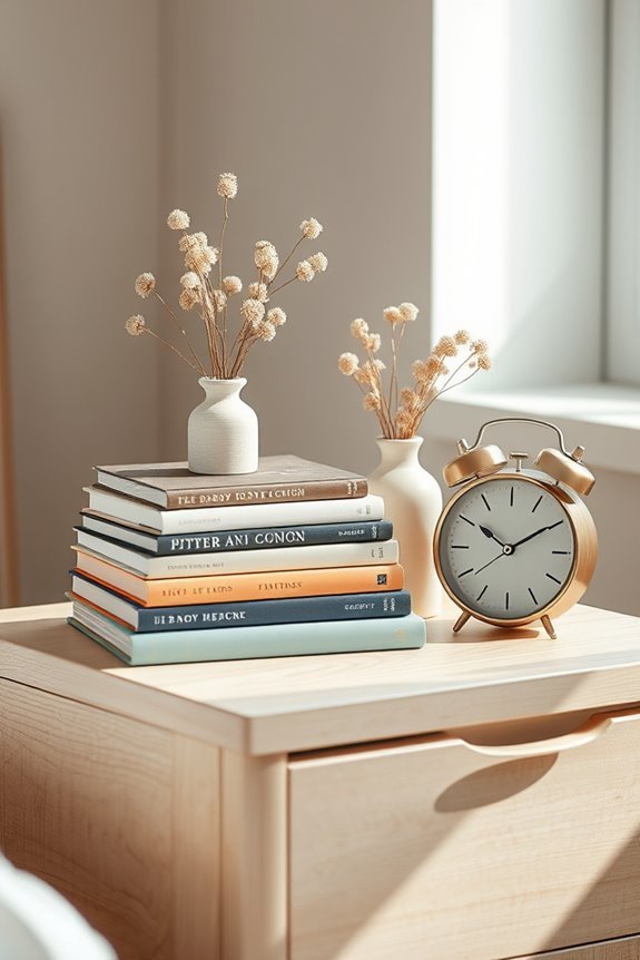 stylish bedside book arrangement