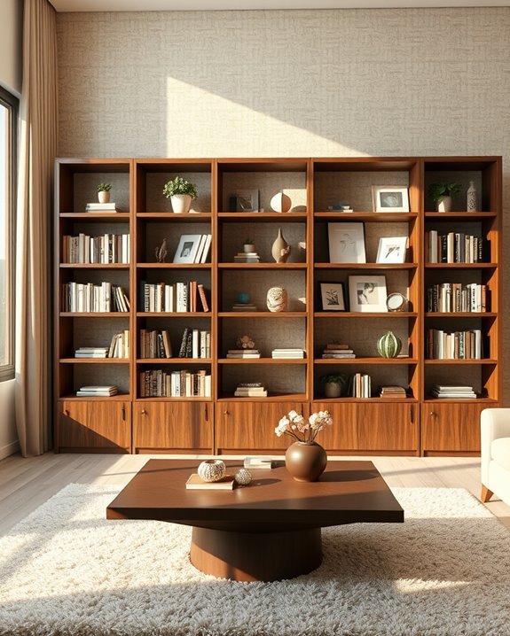 stylish bookshelves with backdrops