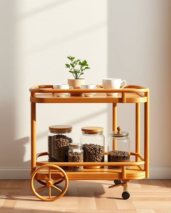 stylish compact bamboo coffee cart