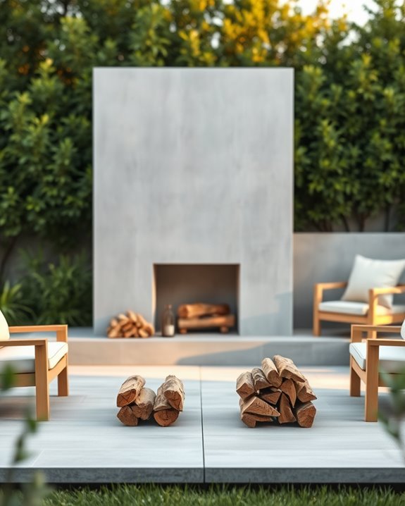 stylish concrete outdoor fireplace