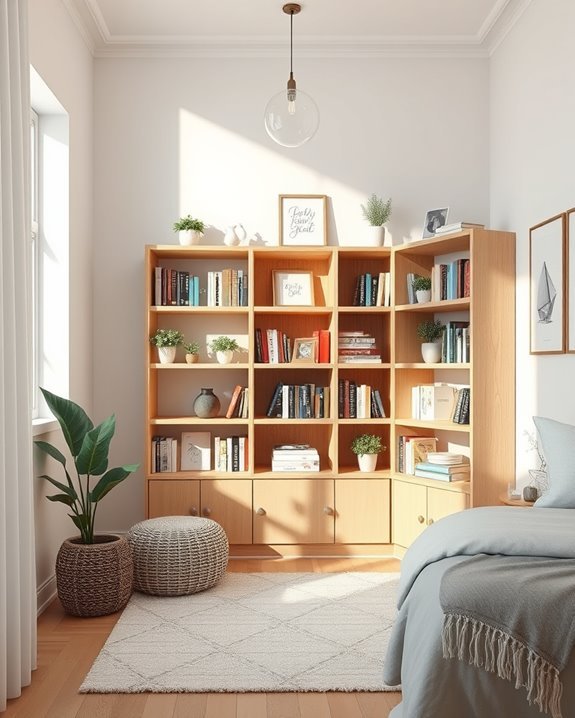 stylish corner bookshelf solution