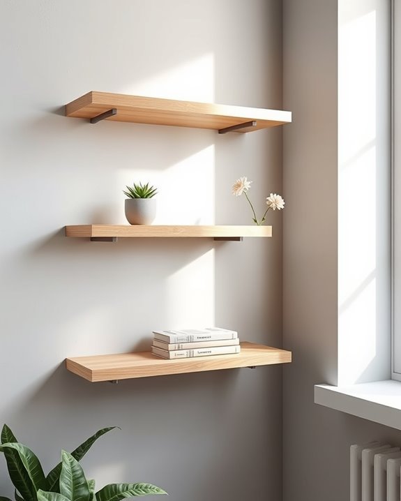 stylish floating shelf arrangement
