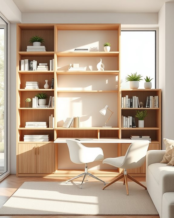 stylish functional bookshelf workspace
