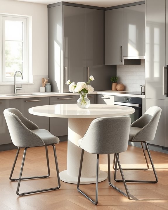 stylish grey stools cream table