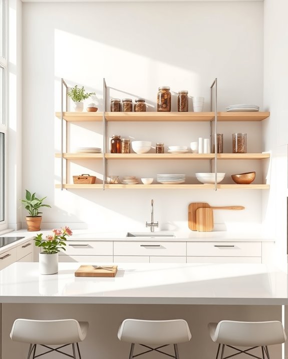 stylish open white shelving