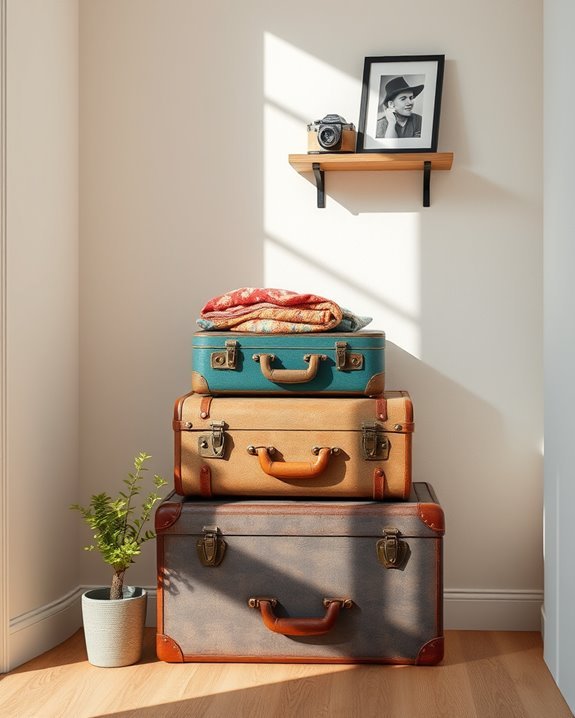 stylish vintage suitcase storage