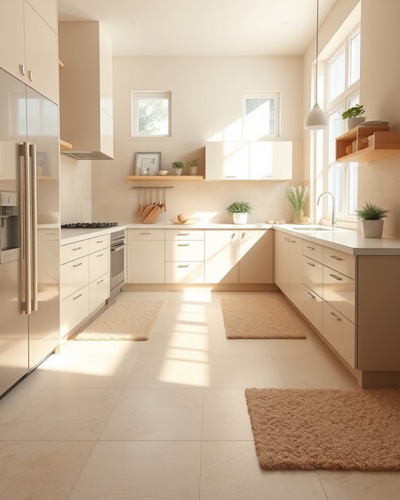 textured beige kitchen flooring