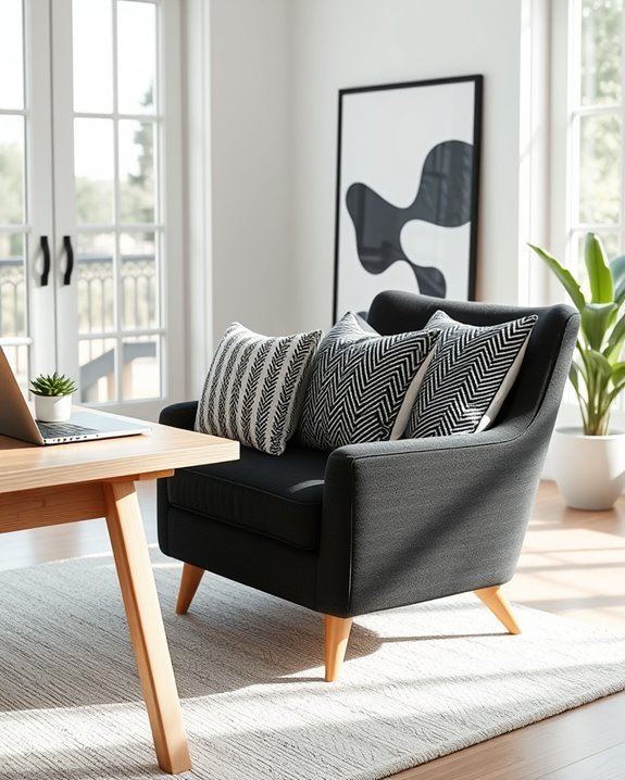 textured black and white pillows