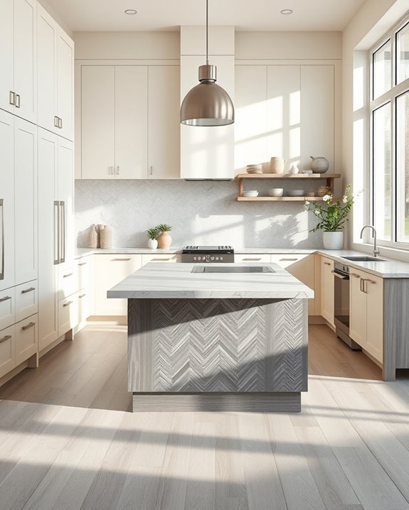 textured cream and grey kitchen