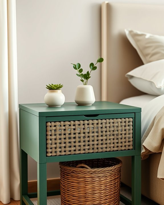 textured green woven nightstand
