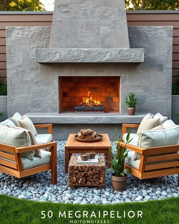 textured outdoor fireplace design