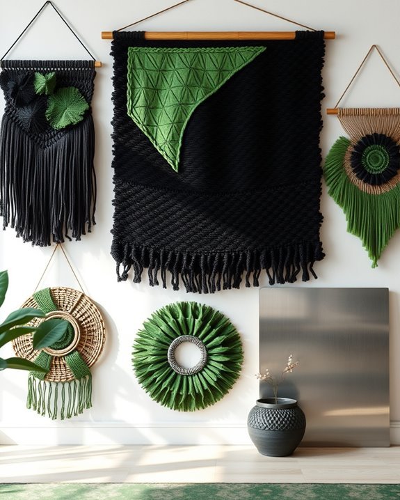 textured wall hangings enhance decor