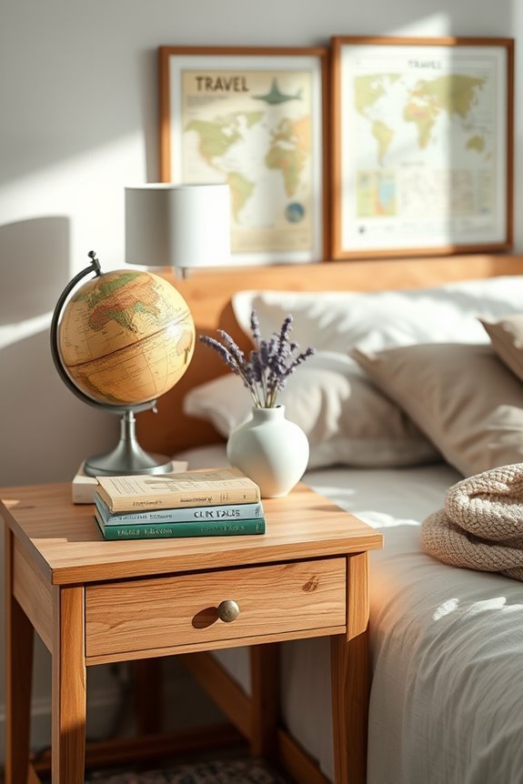 travel memorabilia bedside table
